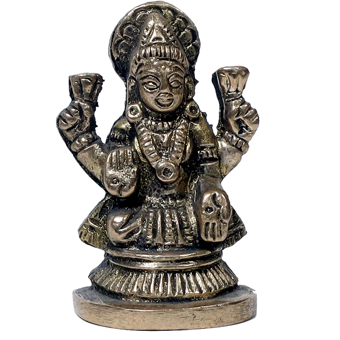 Brass Murti Goddess Lakshmi Ji Is Sitting On Stool - 2.5 × 2 Inches | 2 × 1 Inches | For Pooja Temple | Home Decor And Gifts
