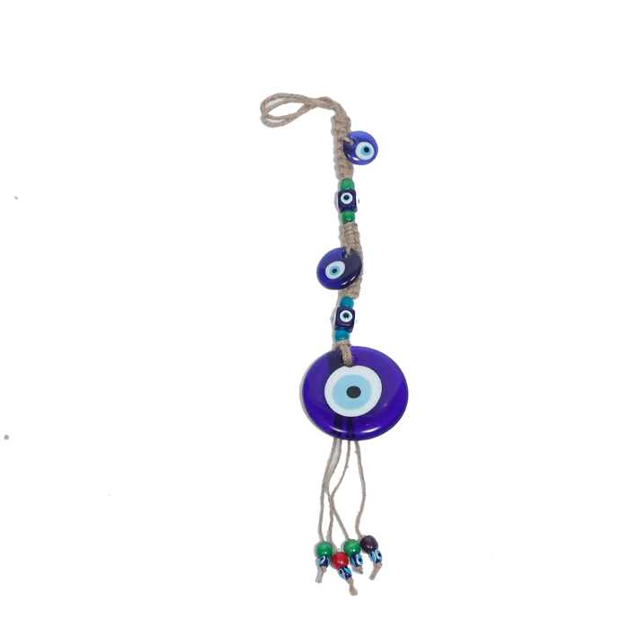 Glass Blue Evil Eye Hanger - 19 × 3 Inches