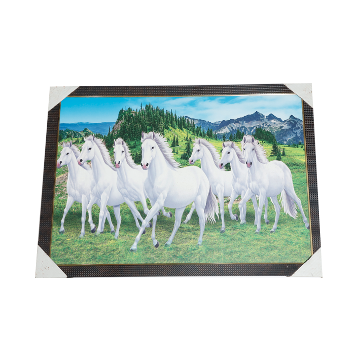 7 Running Vastu Shastr White Horse Photo Frame - 22 × 30 Inches | For Home Decor And Gifts