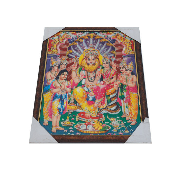 Narasimha Lakshmi/Swami Narayan Laxmi Photo Frame - 17 x 13 Inches | For Pooja Temple | Home Decor And Gifts