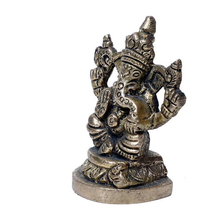 Brass Murti Lord Ganesha Is Sitting On Throne - 2.5 × 2 Inches | For Pooja Temple | Home Decor And Gifts