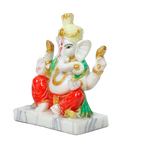 Lord Ganesha Is Sitting On The Stool | Marble Dust Murti Idol - 8 × 6 Inches | For Pooja Temple And Home Decor