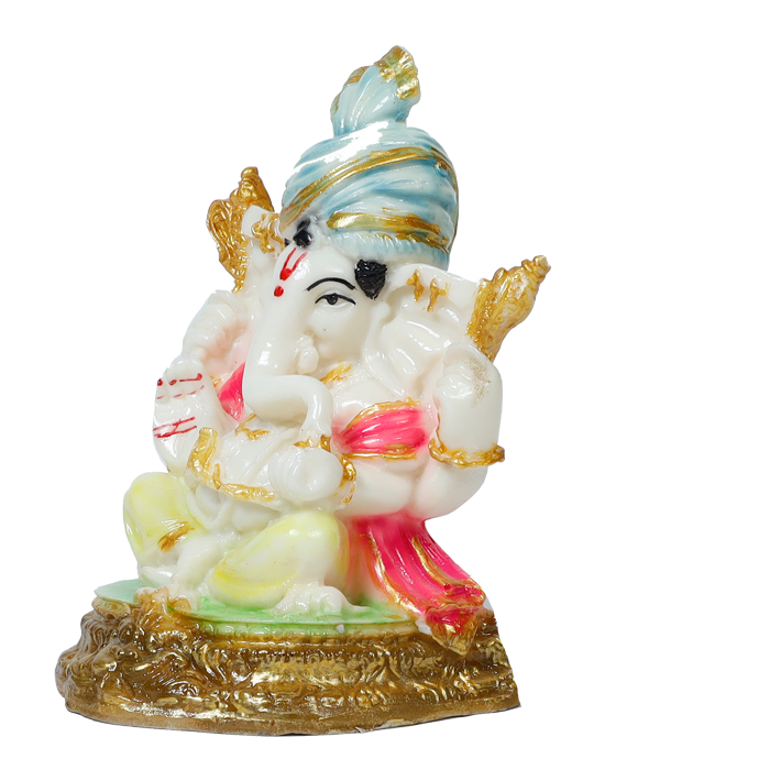 Lord Ganesha Is Sitting On The Stool | Marble Dust Murti Idol - 6 × 4 Inches | For Pooja Temple And Home Decor