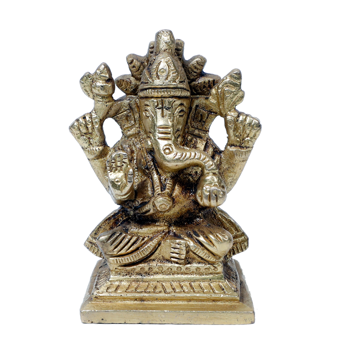 Brass Murti Lord Ganesha Is Sitting On Throne - 3 × 2 Inches | 3.5 × 3 Inches | 3 × 2.5 Inches | 3 × 3 Inches | For Pooja Temple | Home Decor And Gifts