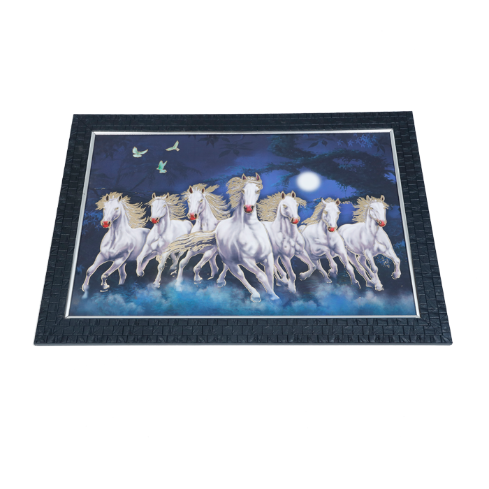7 Running Vastu Shastr White Horse Photo Frame - 14 × 20 Inches | For Home Decor And Gifts