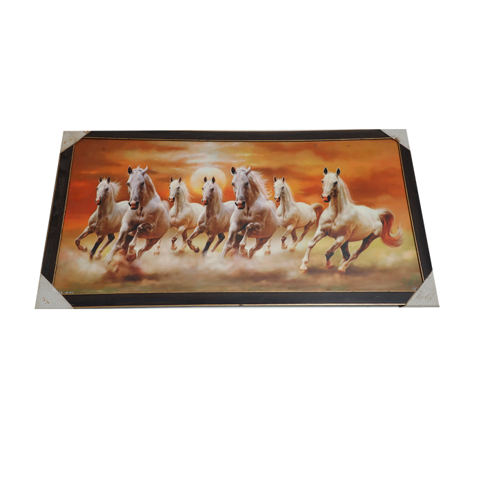 7 Running Vastu Shastr White Horse Photo Frame - 26 × 14 Inches | For Home Decor And Gifts