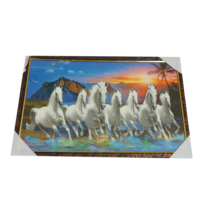7 Running Vastu Shastr White Horse Photo Frame - 20 × 13 Inches | For Home Decor And Gifts