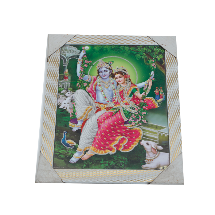 Goddess Radha And Lord Krishan Are Swinging Together Photo Frame - 9 × 13 Inches | For Pooja Temple | Home Decor And Gifts