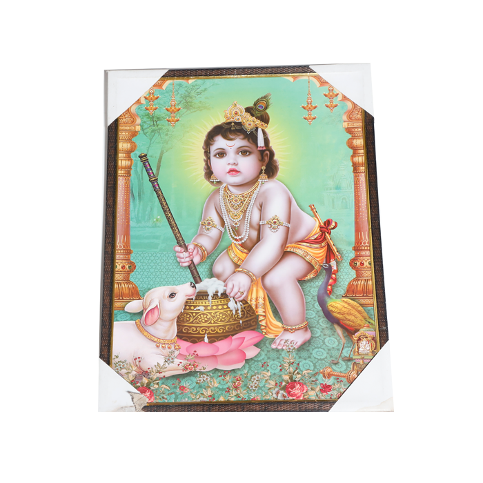 Lord Bal Gopal Krishna Photo Frame - 25 × 19 Inches | For Pooja Temple | Home Decor And Gifts