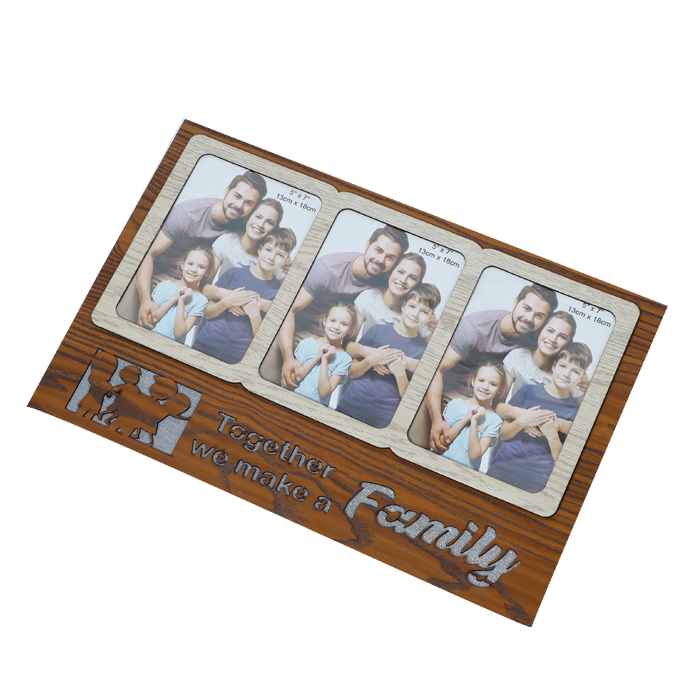 Family Wooden Photo Frame with 3 Photo - 19 × 10 Inches | For Home Decor And Gifts