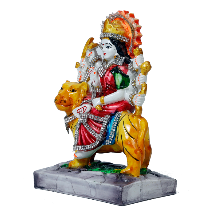 Goddess Durga Devi Sitting on a Lion | Marble Dust Murti Idol - 7 × 5 Inches | For Pooja Temple And Home Decor
