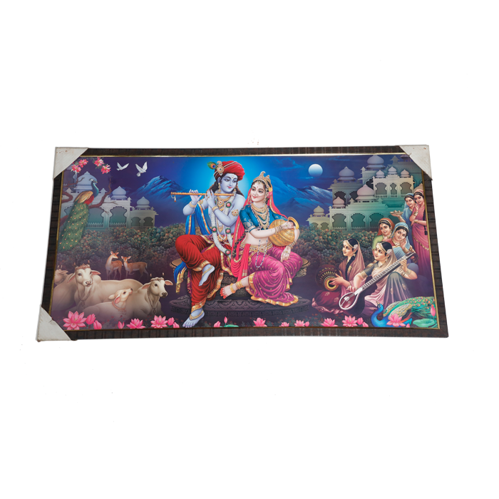 Lord Krishna And Goddess Radha With Gopis Photo Frame - 20 × 40 Inches | For Pooja Temple | Home Decor And Gifts
