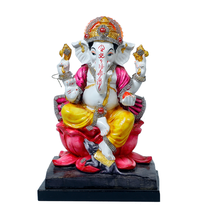 Lord Ganesha Is Sitting On The Throne Marble Dust Murti Idol - 11 × 8 Inches | For Pooja Temple And Home Decor