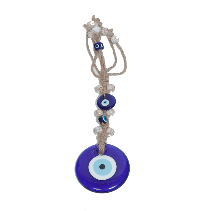 Glass Blue Evil Eye Hanger - 12 × 3 Inches
