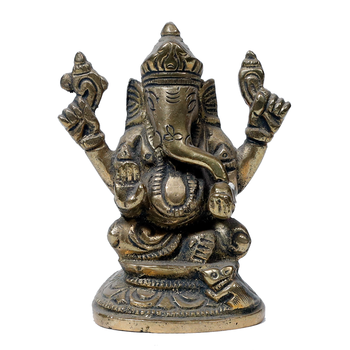 Brass Murti Lord Ganesha Is Sitting On Throne - 3 × 2 Inches | 3.5 × 3 Inches | 3 × 2.5 Inches | 3 × 3 Inches | For Pooja Temple | Home Decor And Gifts