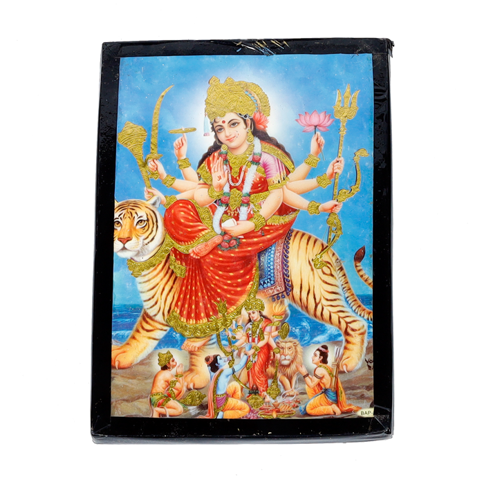 Shera Wali Mata Is Sitting On A Lion Photo Frame - 7 x 5 Inches | For Pooja Temple And Home Decor