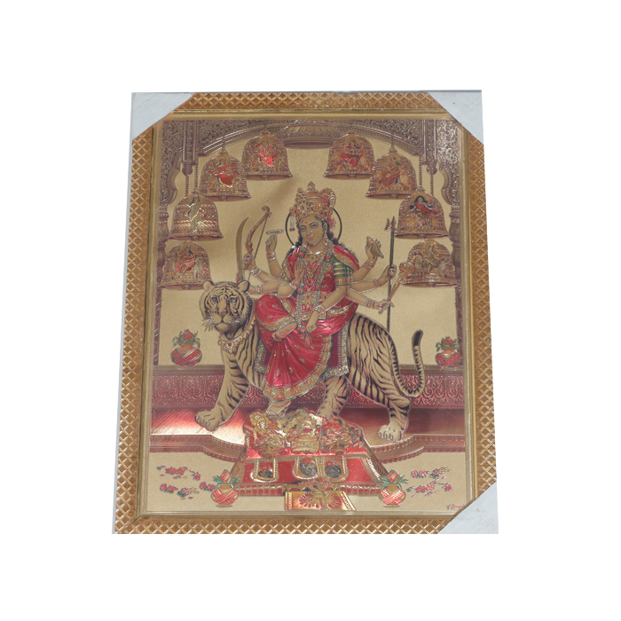 Goddess Durga Mata Is Sitting On The Lion Photo Frame - 17× 13 Inches | For Pooja Temple | Home Decor And Gifts
