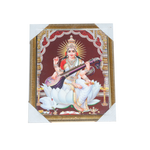 Goddess Saraswati Mata Sitting on Lotus Flower Photo Frame - 12 × 10 Inches | For Pooja Temple | Home Decor And GIfts