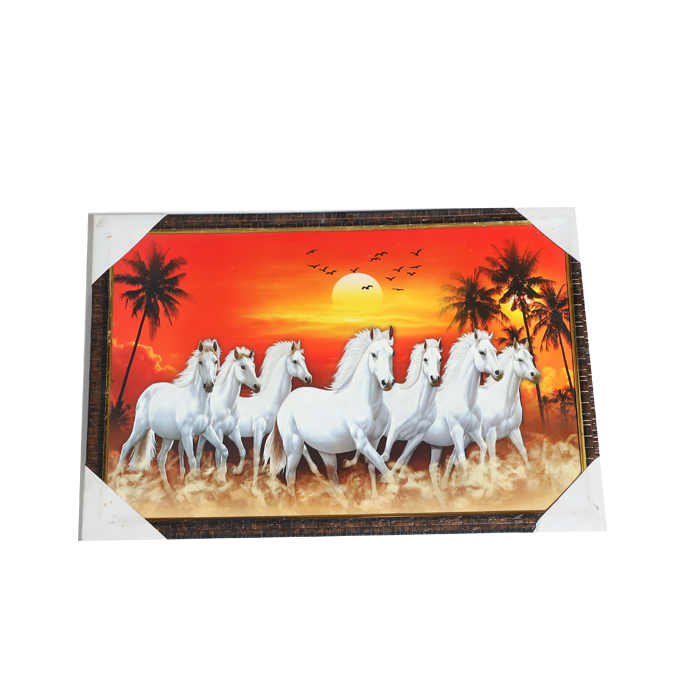 7 Running Vastu Shastr White Horse Photo Frame - 13 × 19 Inches | For Home Decor And Gifts
