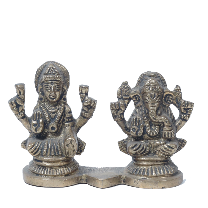 Brass Murti Goddess Lakshmi And Lord Ganesha Is Sitting On Stool - 2 × 3 Inches | 2.5 × 3 Inches | For Pooja Temple | Home Decor And Gifts