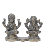 Brass Murti Goddess Lakshmi And Lord Ganesha Is Sitting On Stool - 2 × 3 Inches | 2.5 × 3 Inches | For Pooja Temple | Home Decor And Gifts