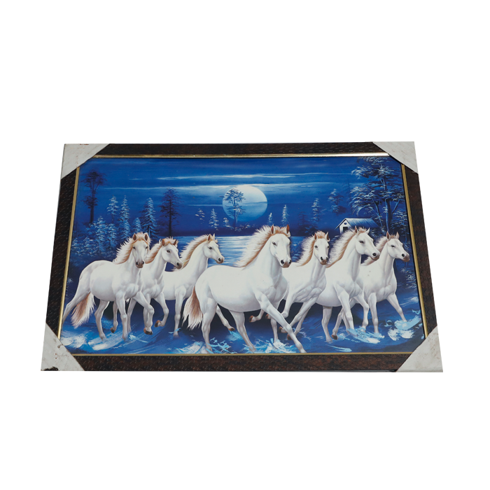 7 Running Vastu Shastr White Horse Photo Frame - 20 × 13 Inches | For Home Decor And Gifts