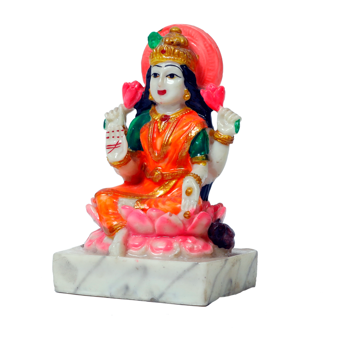 Lakshmi Ji Marble Dust Murti Idol - 5 x 3 Inches | For Pooja Temple And Home Decor