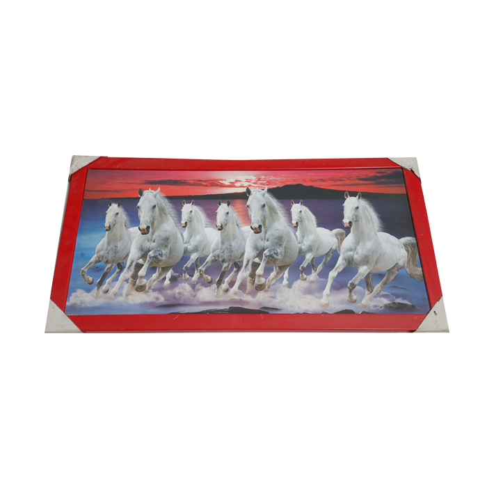 7 Running Vastu Shastr White Horse Photo Frame - 26 × 14 Inches | For Home Decor And Gifts