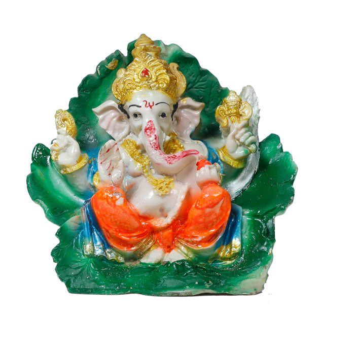 Ganesh Ji Sittng on Betel leaf Marble Dust Murti Idol - 6 × 7 Inches | For Pooja Temple And Home Decor -