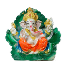 Ganesh Ji Sittng on Betel leaf Marble Dust Murti Idol - 6 × 7 Inches | For Pooja Temple And Home Decor -