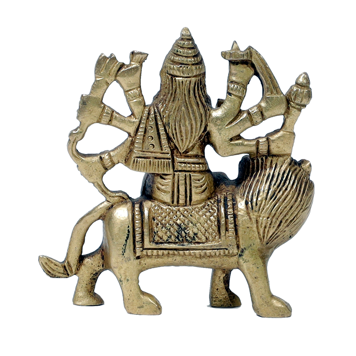 Brass Murti 2 No. Goddess Durga Mata Is Sitting On Lion - 3.5 × 3.5 Inches | For Pooja Temple | Home Decor And Gifts