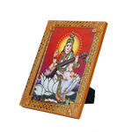 Goddess Saraswati Sitting On Lotus Photo Frame - 8 × 6 Inches | For Pooja Temple And Home Decor