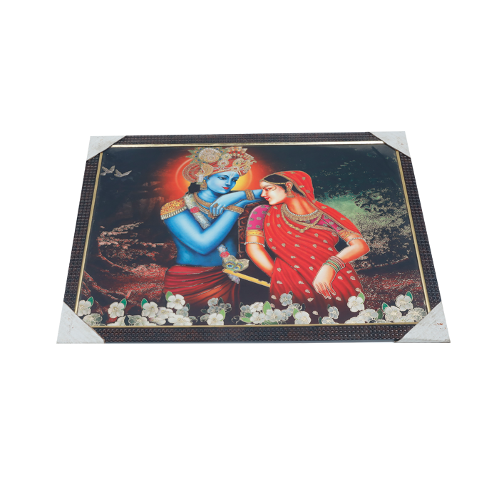 Goddess Radha And Lord Krishan Photo Frame - 20 × 13 Inches | For Pooja Temple | Home Decor And Gifts
