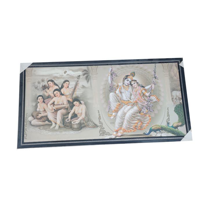 Lord Krishna And Goddess Radha Are Swinging Photo Frame - 20 × 40 Inches | For Pooja Temple | Home Decor And Gifts