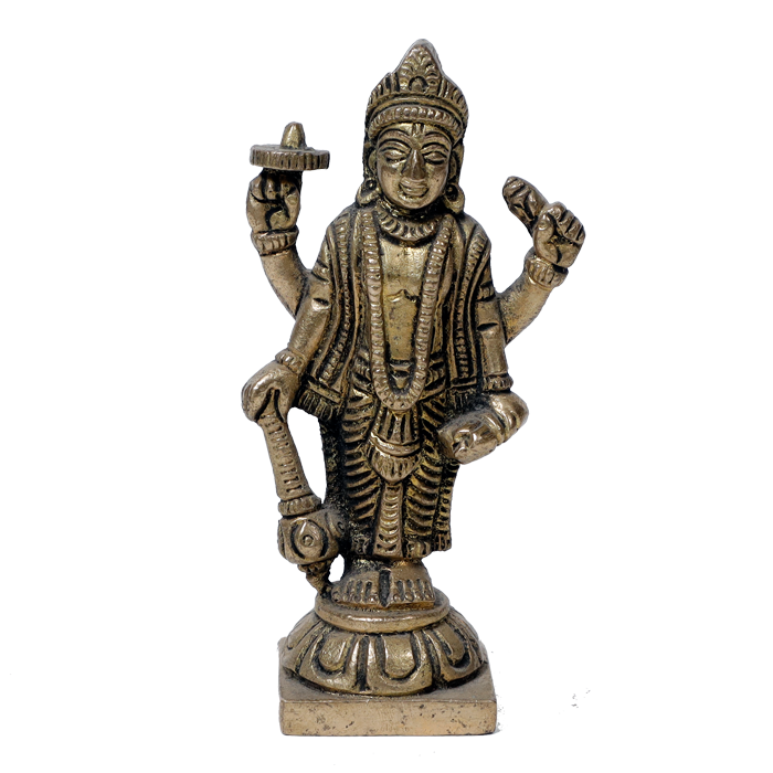 Brass Murti Lord Vishnu Bhagwan - 3.5 × 2 Inches | For Pooja Temple | Home Decor And Gifts
