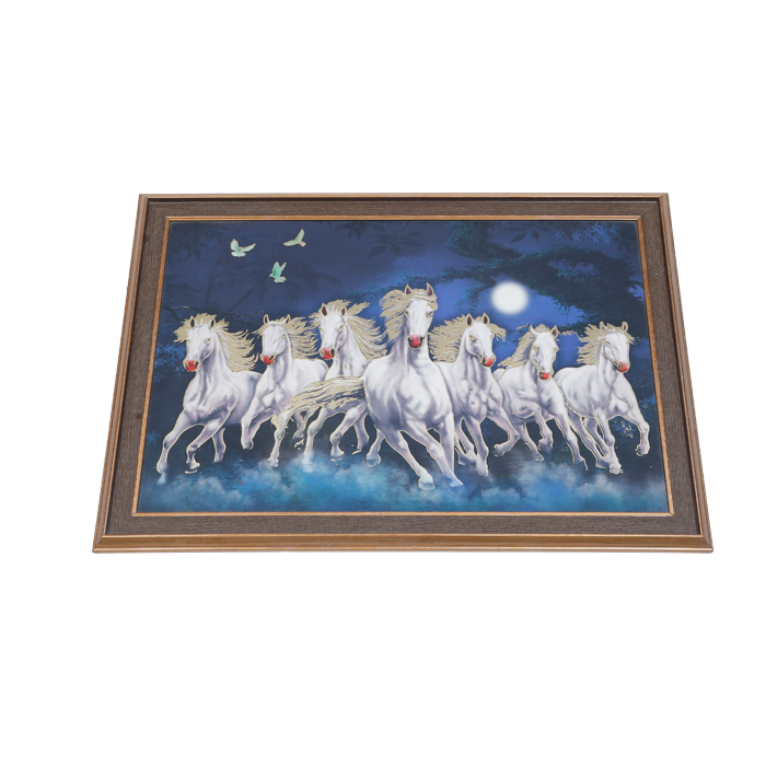 7 Running Vastu Shastr White Horse Photo Frame - 14 × 20 Inches | For Home Decor And Gifts