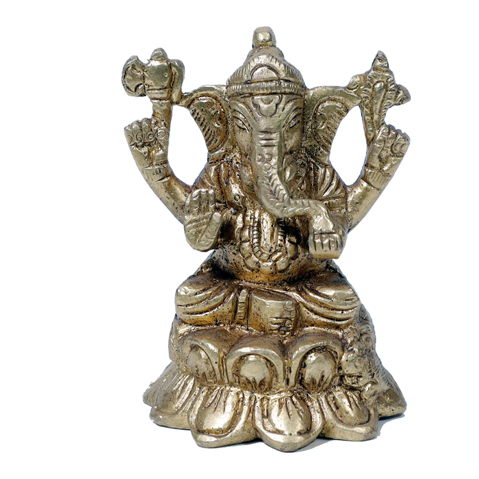 Brass Murti Lord Ganesha Is Sitting On Throne - 3.5 × 3 Inches | For Pooja Temple | Home Decor And Gifts