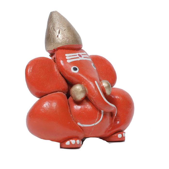Craftam Polyresin Orange Ganesha Statue for Car Dashboard God Ganesh- 2.5 × 2 Inches