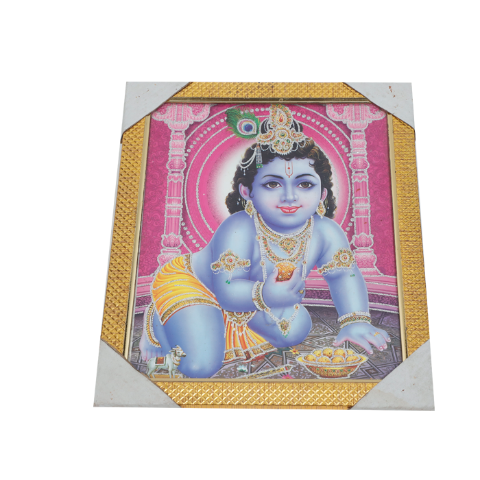Lord Bal Gopal Krishna Photo Frame - 12 × 10 Inches | For Pooja Temple | Home Decor And Gifts