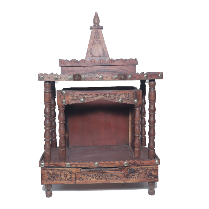 Brown Traditional Sheesham Plank Jaali Mandir,