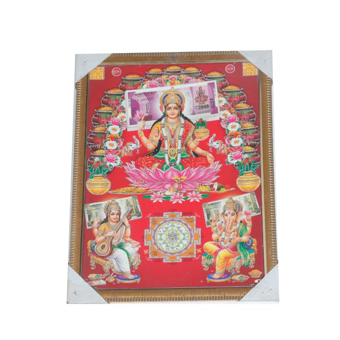 Goddess Lakshmi, Goddess Saraswati and Lord GaneshaPhoto Frame - 17 × 13 Inches | For Pooja Temple | Home Decor And Gifts