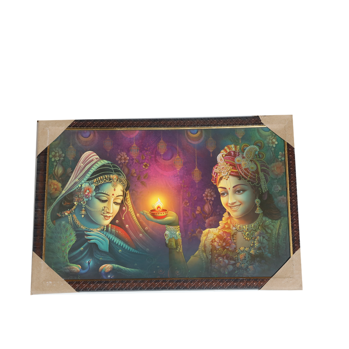Goddess Radha And Lord Krishan Photo Frame - 13 × 19 Inches | For Pooja Temple | Home Decor And Gifts