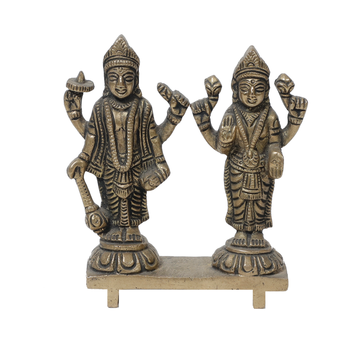 Brass Murti Lord Vishnu Bhagavaan and Goddess Lakshmi Ji - 4 × 3.8 Inches | For Pooja Temple | Home Decor And Gifts