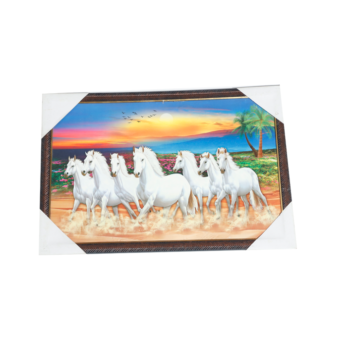 7 Running Vastu Shastr White Horse Photo Frame - 13 × 19 Inches | For Home Decor And Gifts