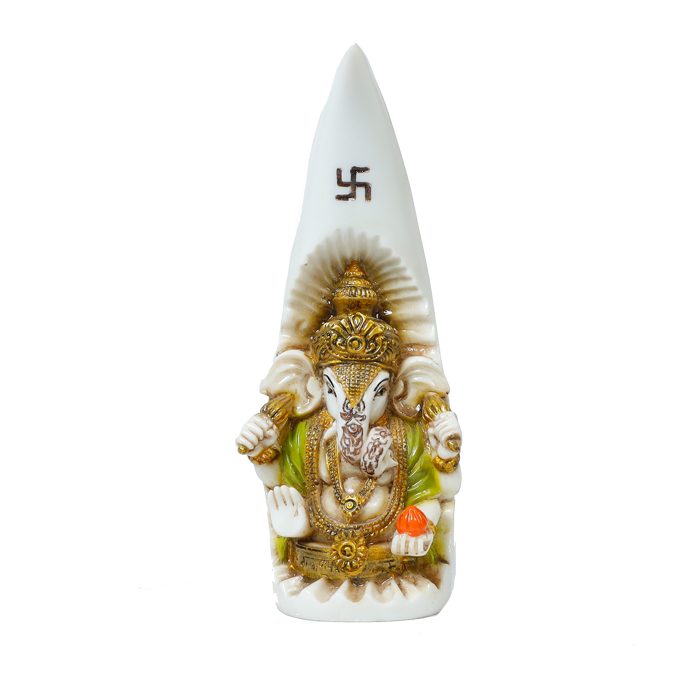 Lord Ganesha Sitting In Half Moon Hanthi Dant | Marble Dust Murti Idol - 10 × 3Inches | For Pooja Temple And Home Decor