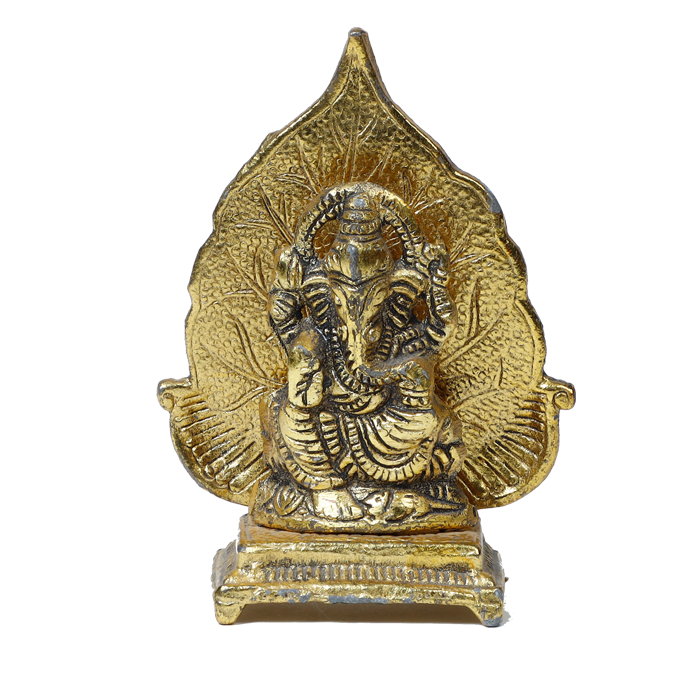 Brass Murti Lord Ganesha Is Sitting On The Throne - 5 × 4 Inches | For Pooja Temple | Home Decor And Gifts