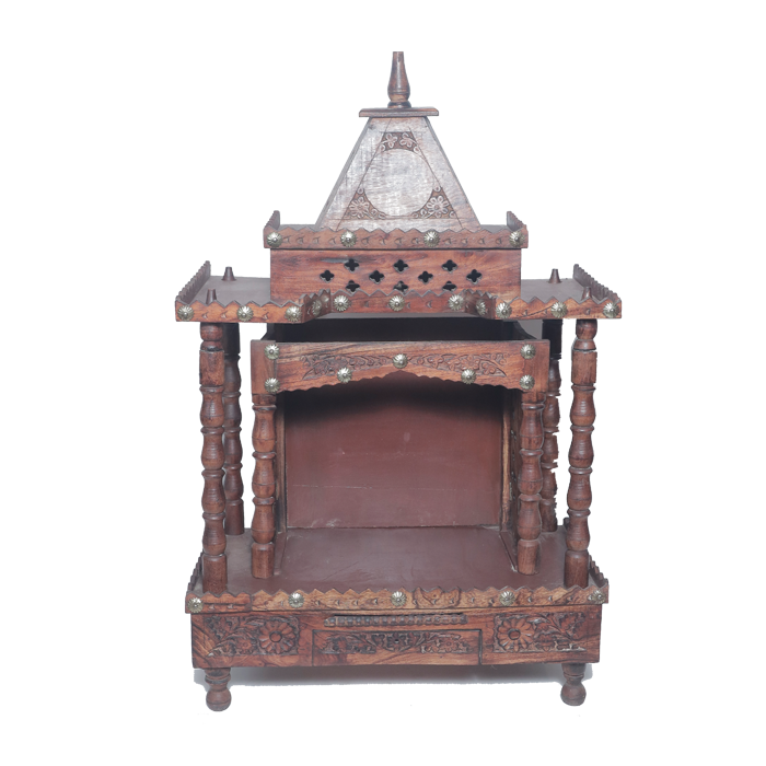 Brown Traditional Sheesham Plank Jaali Mandir,
