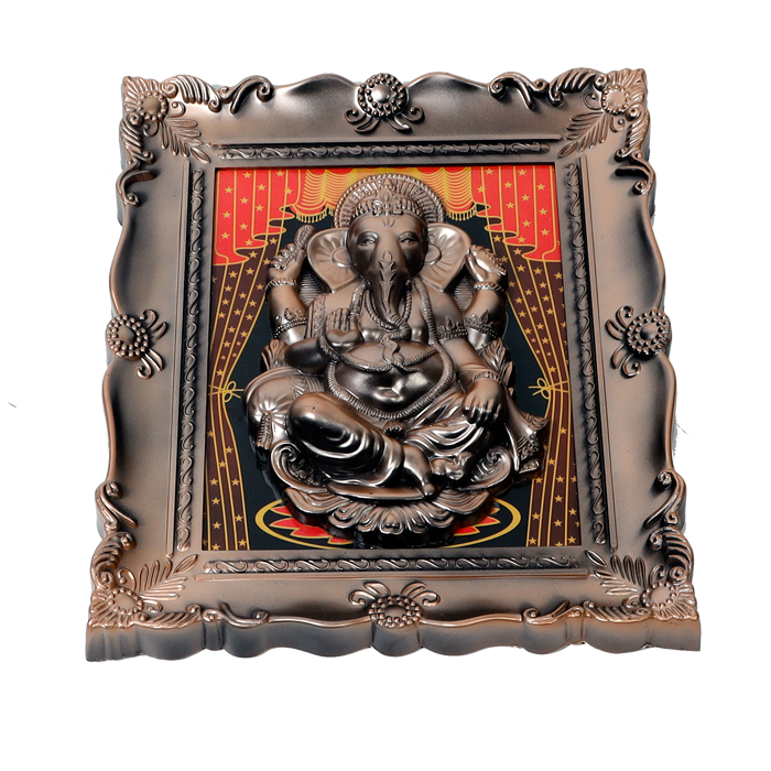 Lord Ganesha Photo Frame - 14 × 10 Inches | For Pooja Temple And Home Decor