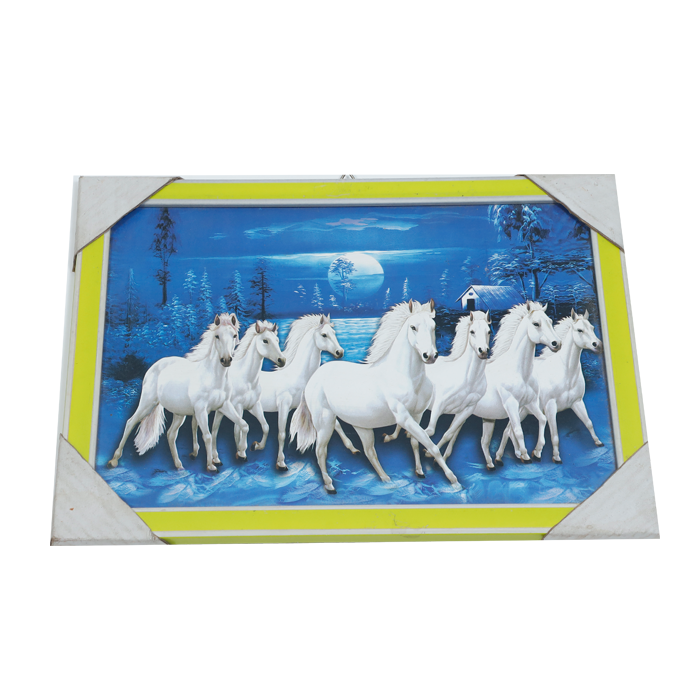 7 Running Vastu Shastr White Horse Photo Frame - 9 × 13 Inches | For Home Decor And Gifts