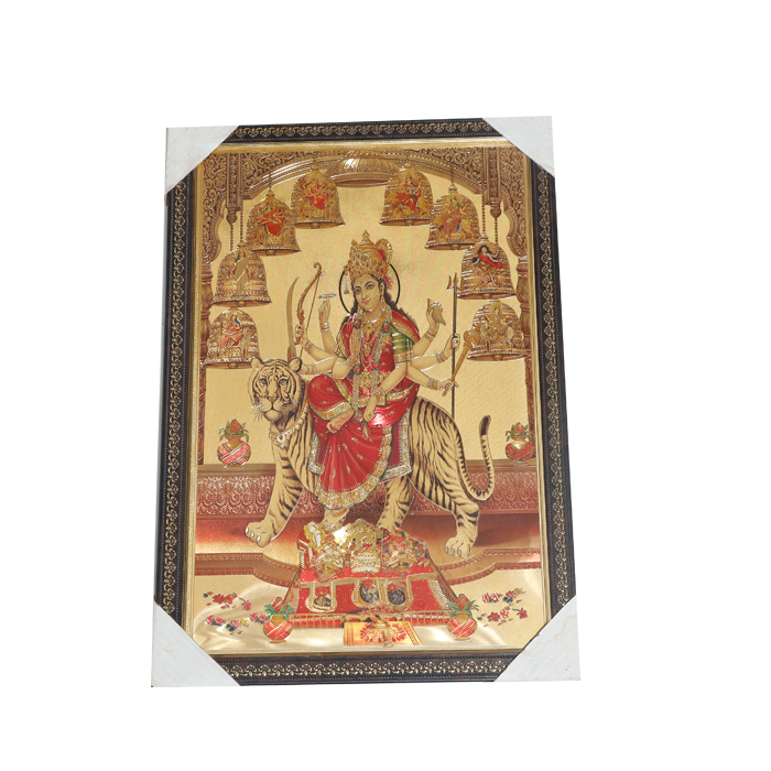 Goddess Durga Mata Is Sitting On The Lion Photo Frame - 25 × 17 Inches | For Pooja Temple | Home Decor And GIfts